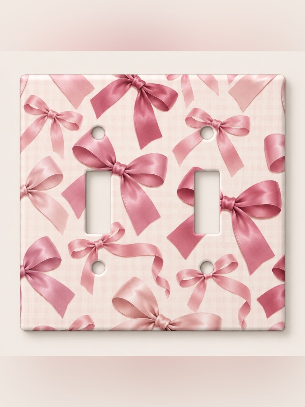 Pink Bow Coquette Girl Gingham Double Toggle Light Switch Wall Plate Cover